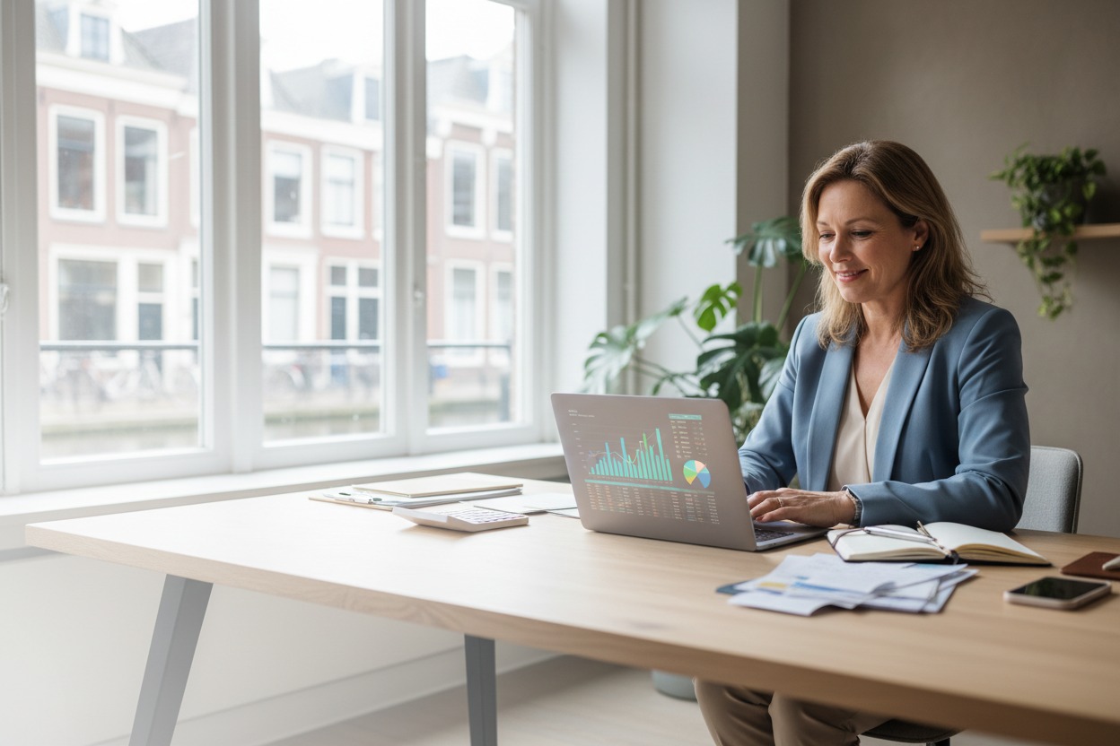 Boekhouder in Den Haag werkt aan de btw- en IB-aangifte van een zzp'er